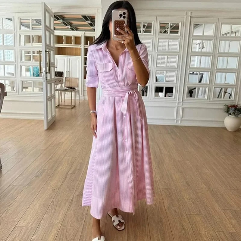 Jessa Belted Button Front Shirt Midi Dress