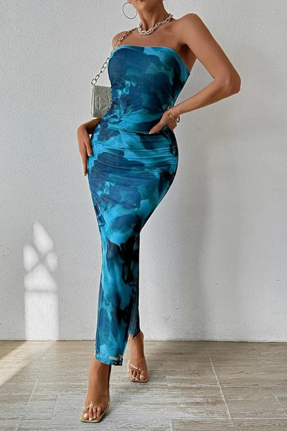 Renata Floral Strapless Wedding Guest Midi Dress