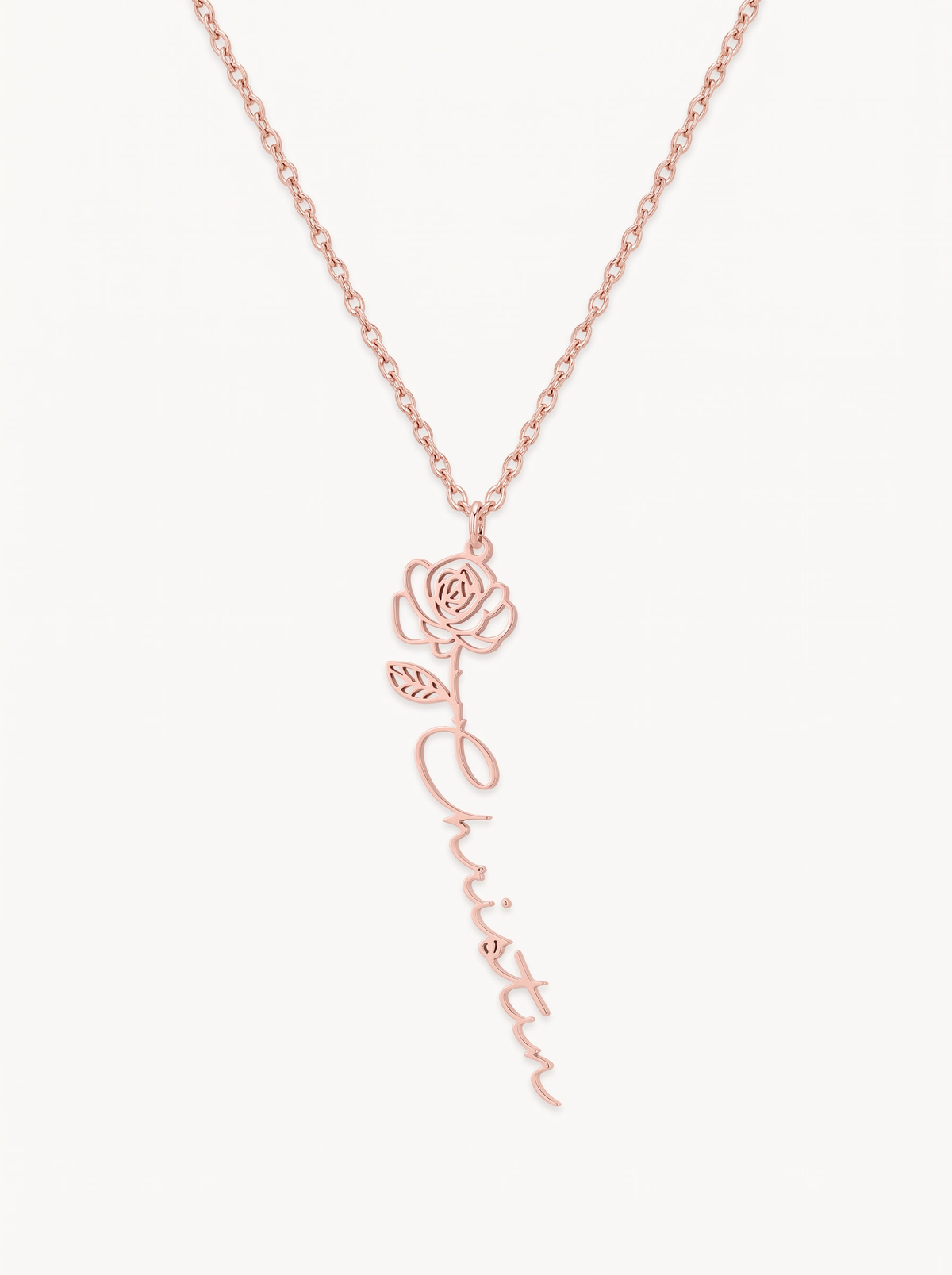 Christina Women's Custom Name Necklace, Rose Charm Necklace