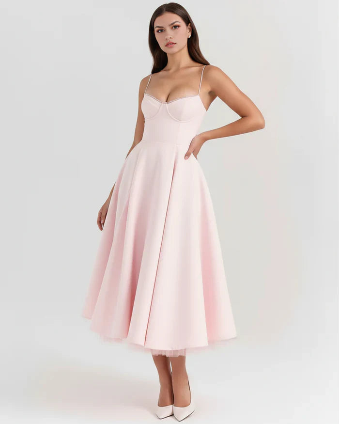Savelina Satin Fit And Flare Midi Dress