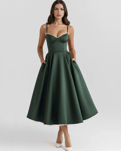 Savelina Satin Fit And Flare Midi Dress