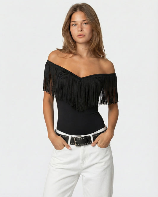 Tullia Off Shoulder Fringe Ladies Summer Top