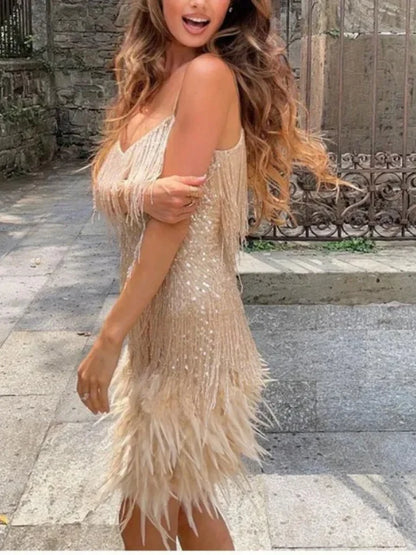 Valoria Fringe Sequin Party Mini Dress
