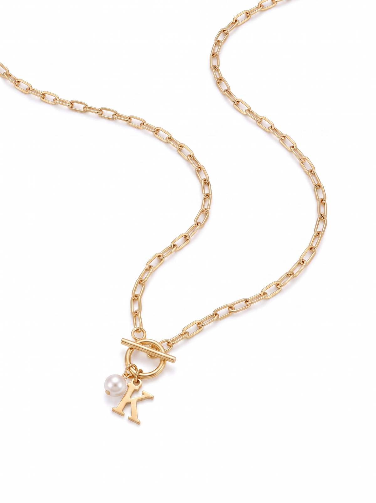 Fleur Women's Custom Paperclip Charm Necklace, Toggle Initial Necklace