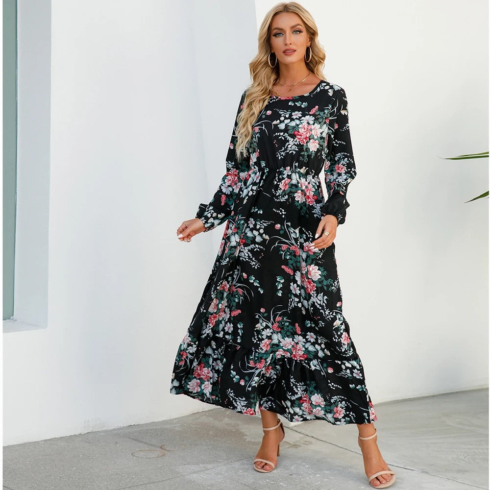 Romina Floral Long Sleeve Chiffon Maxi Dress