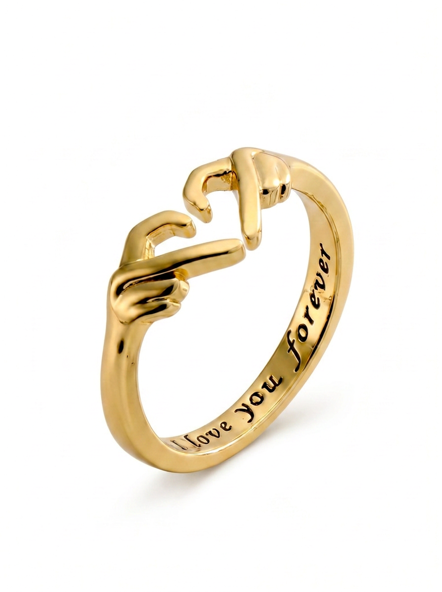 Adeline Women's Engraved Promise Ring, Heart Hands Design