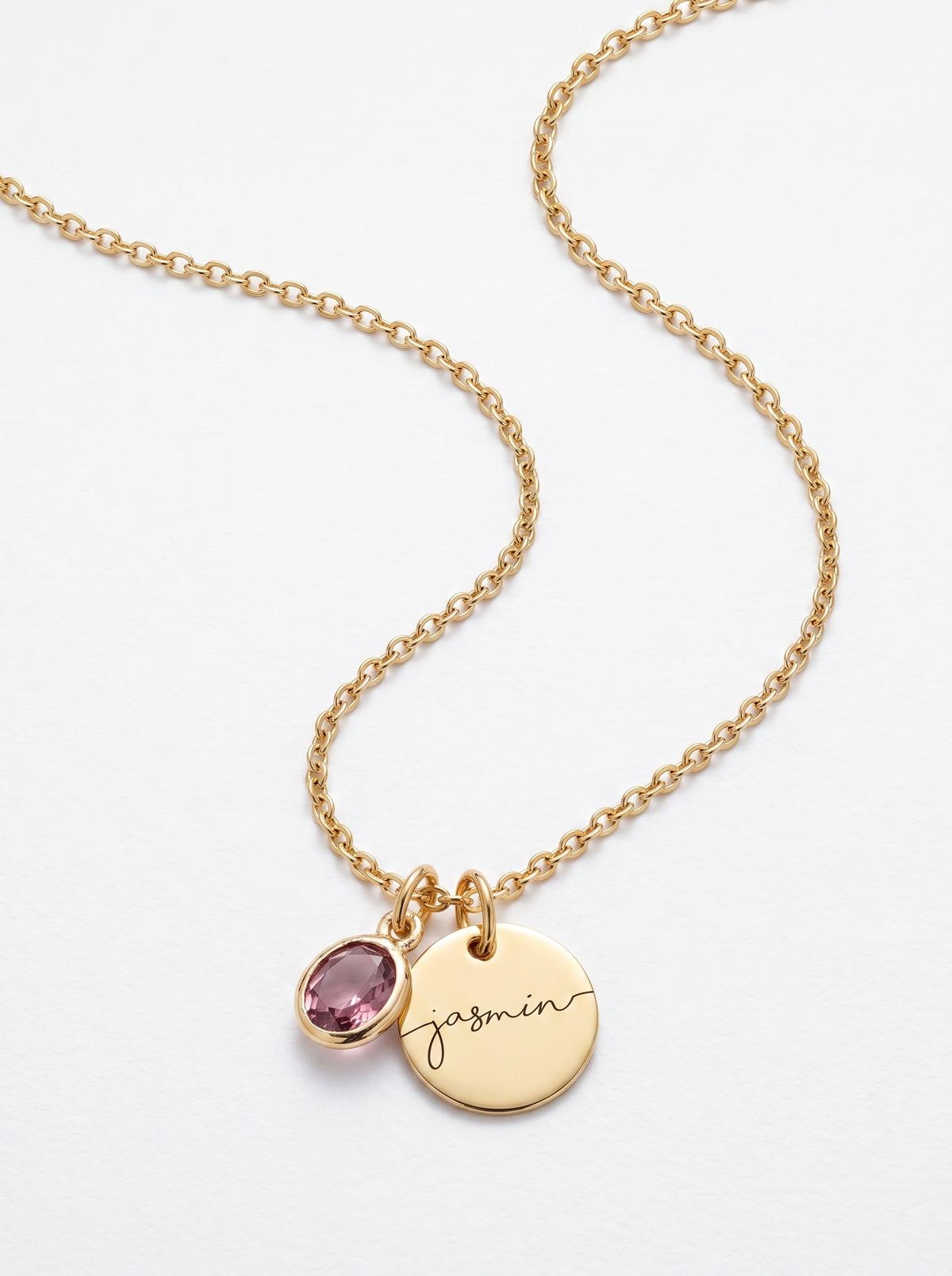 Aurore Women's Custom Birthstone Necklace, Engraved Name Disc