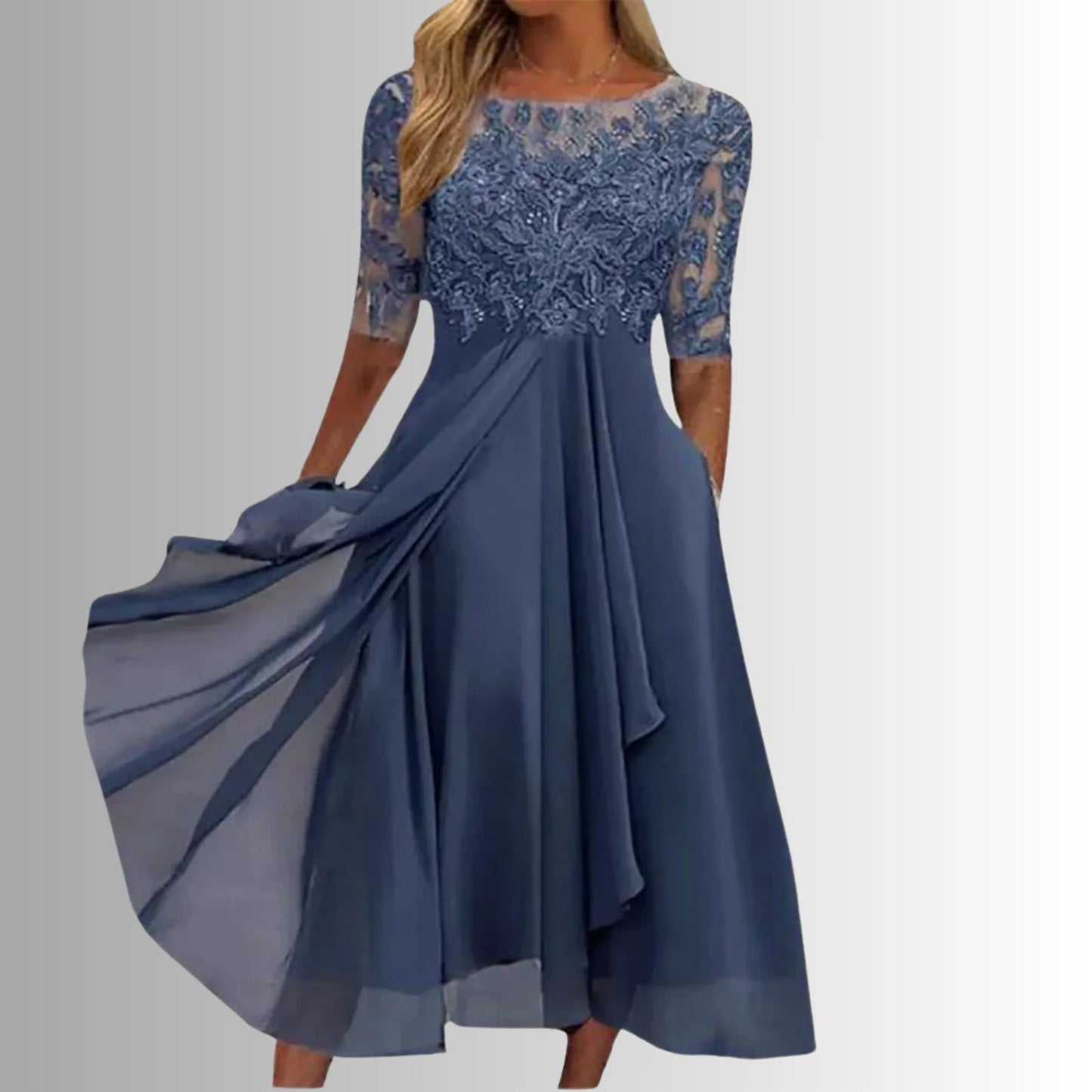 Harivelle Lace Chiffon Wedding Guest Midi Dress
