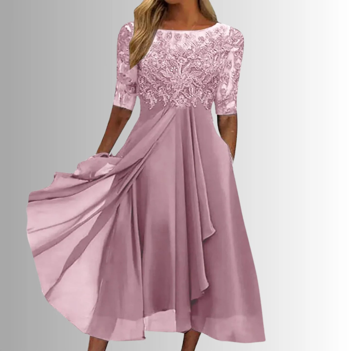 Harivelle Lace Chiffon Wedding Guest Midi Dress