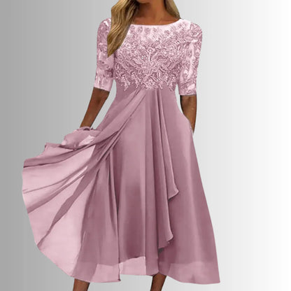 Harivelle Lace Chiffon Wedding Guest Midi Dress
