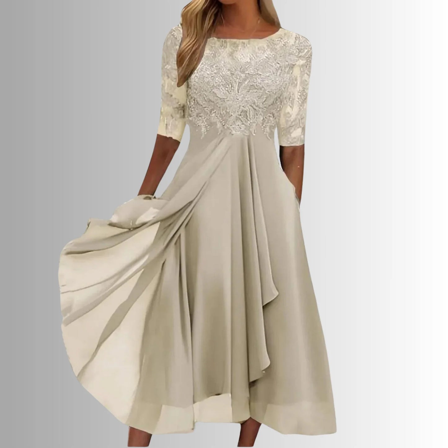 Harivelle Lace Chiffon Wedding Guest Midi Dress