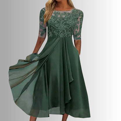 Harivelle Lace Chiffon Wedding Guest Midi Dress