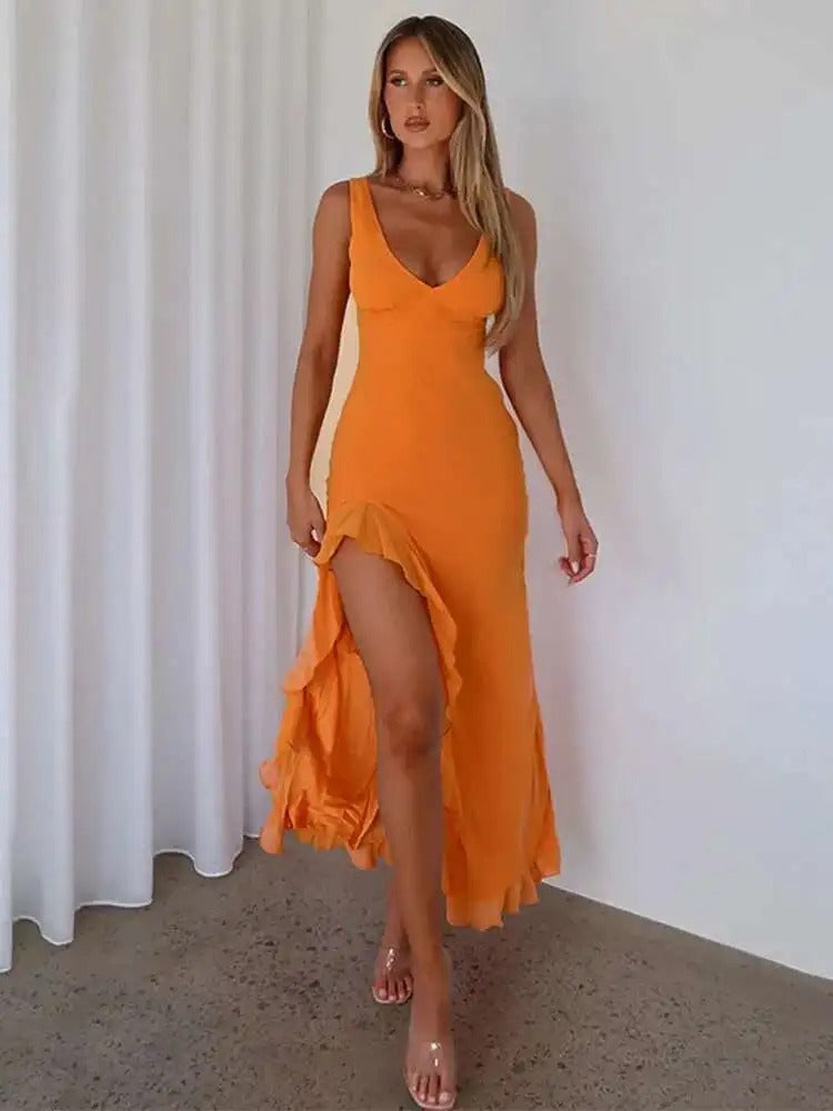 Livia Ruffle Split Wedding Guest Midi Dress