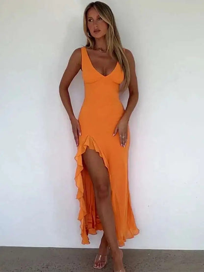 Livia Ruffle Split Wedding Guest Midi Dress