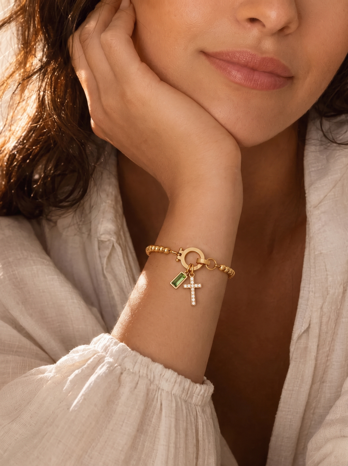 Antonella Women's Custom Birthstone Bracelet, Cross Charm Bracelet