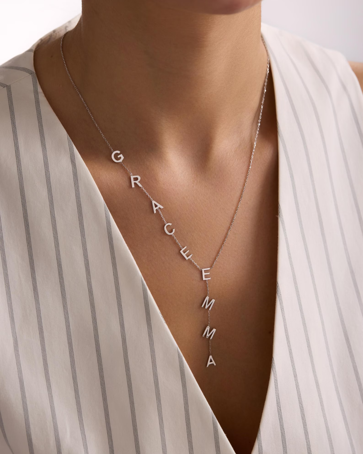 Sienna Women's Vertical Name Necklace, Personalized Letter Drop Necklace