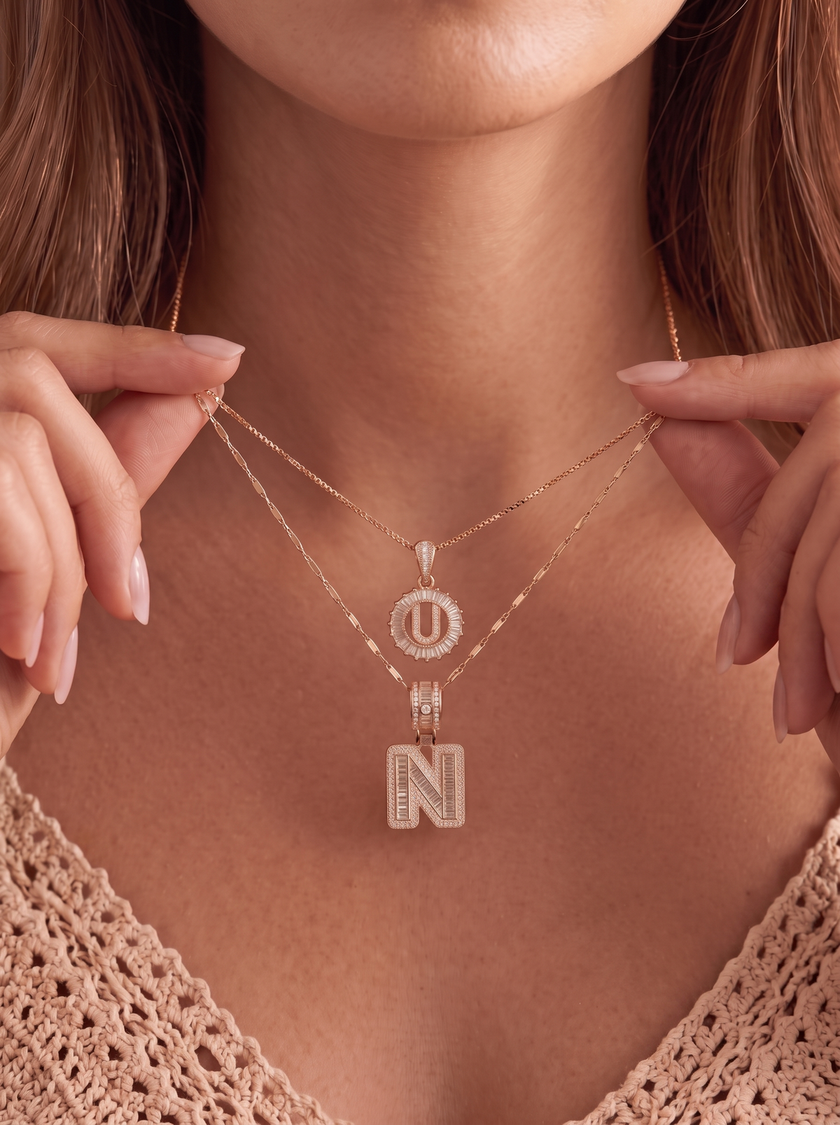 Aurelie Women's Layered Initial Necklace Set, Two-Layer Necklace
