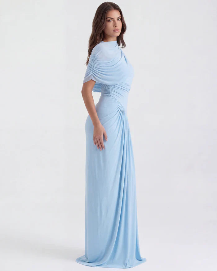 Queravie Asymmetrical Draped Evening Maxi Dress