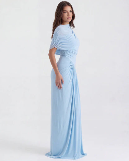 Queravie Asymmetrical Draped Evening Maxi Dress