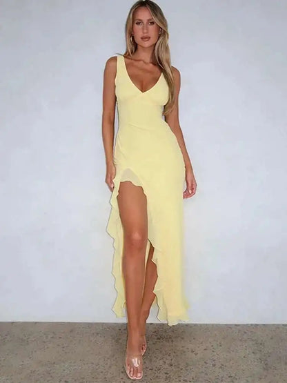 Livia Ruffle Split Wedding Guest Midi Dress