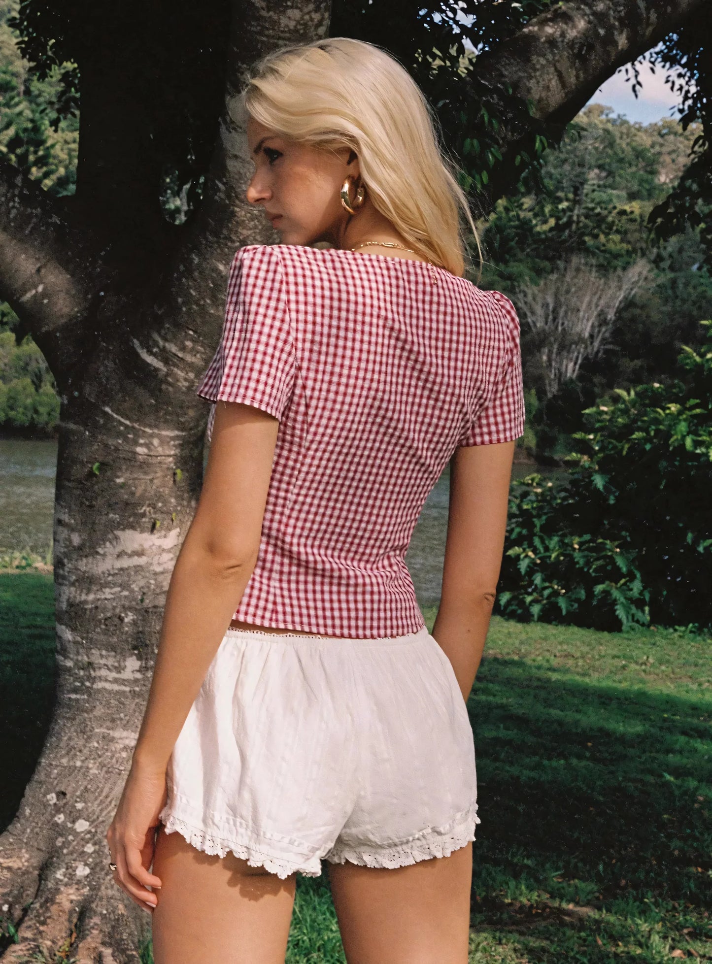 Sidonie Gingham Button Front Ladies Summer Top