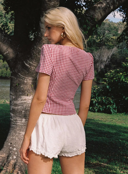 Sidonie Gingham Button Front Ladies Summer Top