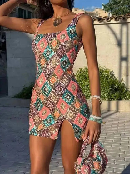 Yvette Floral Sequin Lightweight Summer Mini Dress