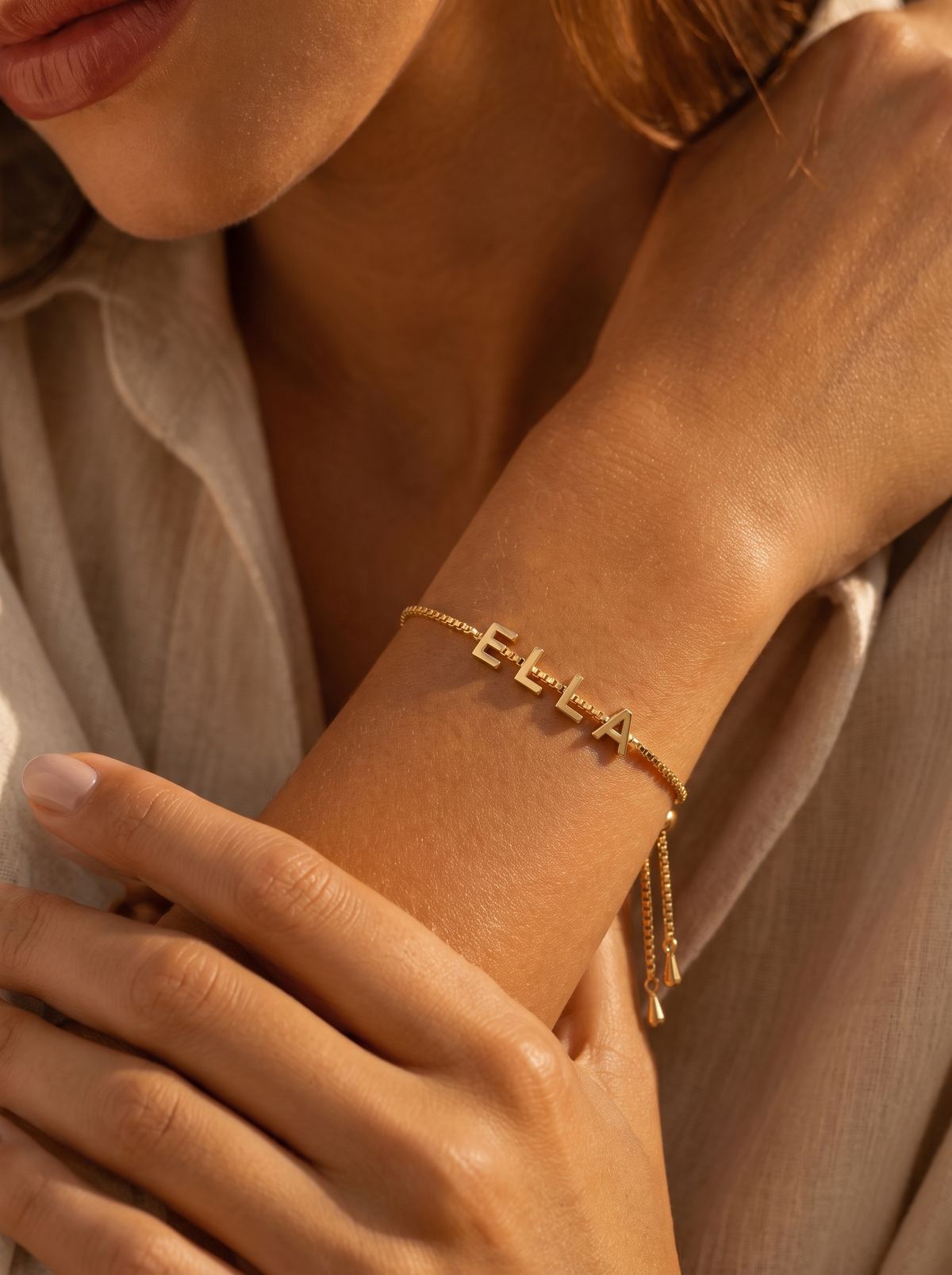 Ophélie Women's Custom Name Bracelet, Gold Bolo Bracelet