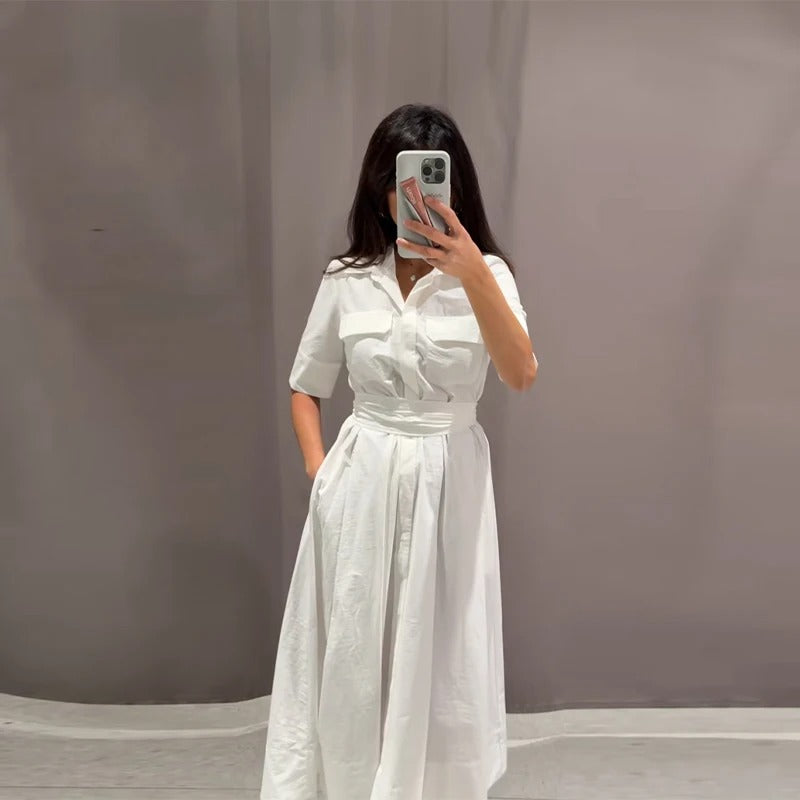 Jessa Belted Button Front Shirt Midi Dress