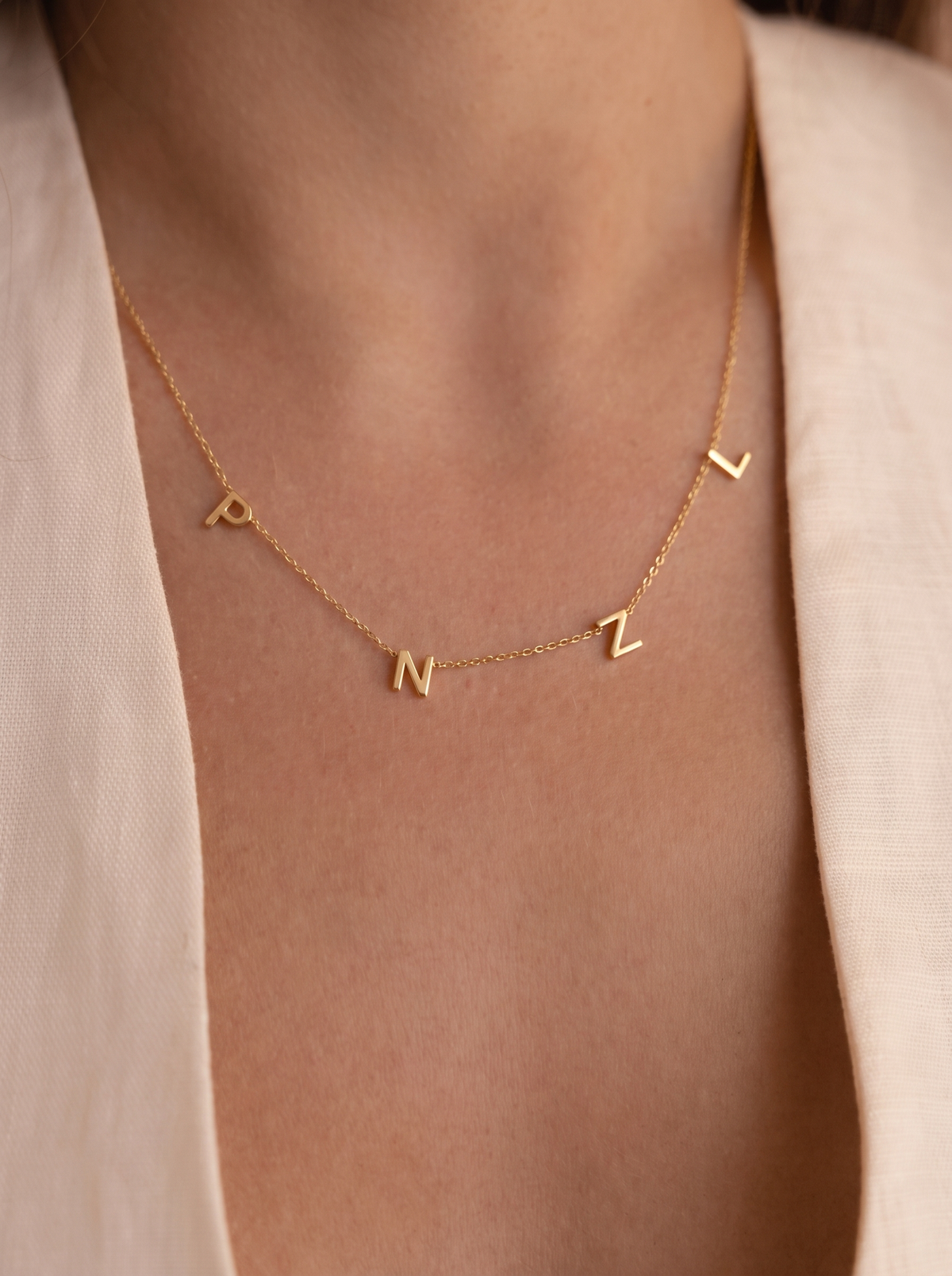 Marion Women's Custom Sideways Initial Necklace, Gold Script Necklace