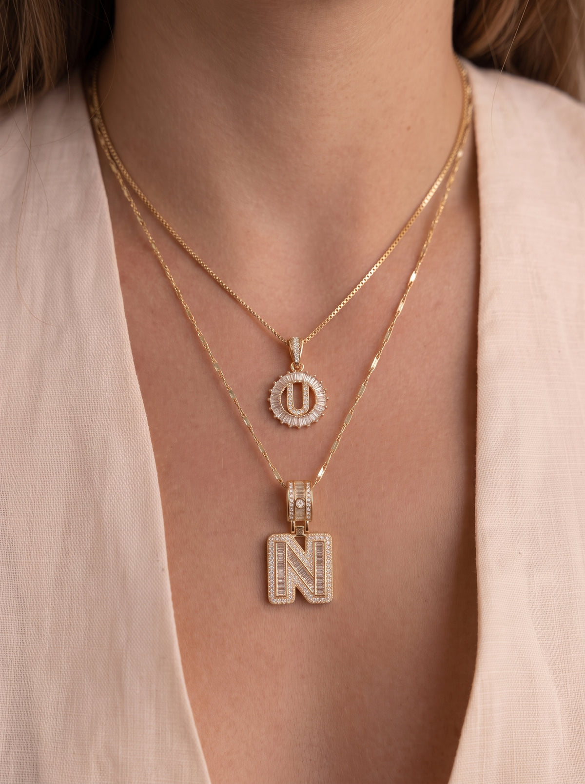 Aurelie Women's Layered Initial Necklace Set, Two-Layer Necklace