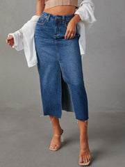Ameloria Raw Hem Denim Midi Skirt