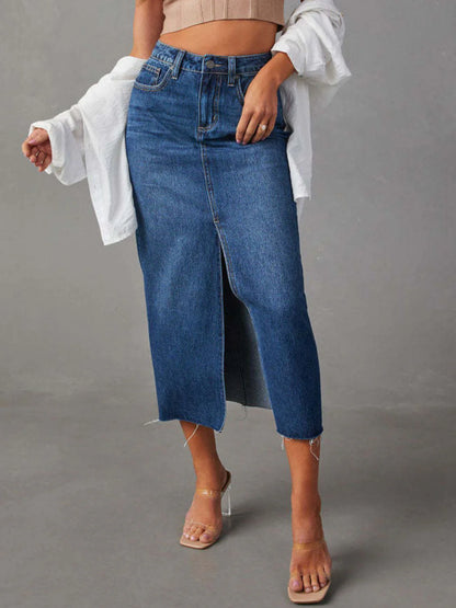 Ameloria Raw Hem Denim Midi Skirt