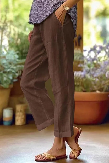 Janelisse Linen Wide Leg Casual Trousers