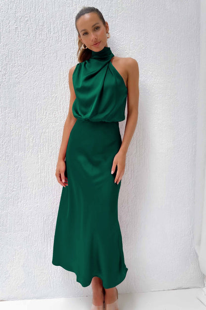 Naomi Satin Halter Maxi Dress