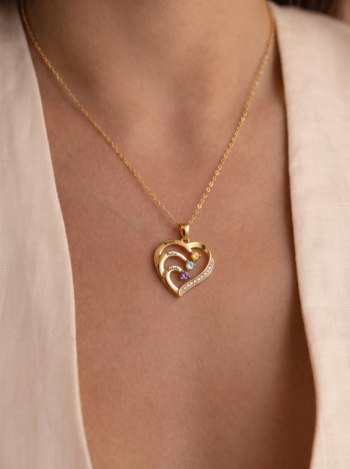 Genevieve Women's Custom Birthstone Heart Necklace