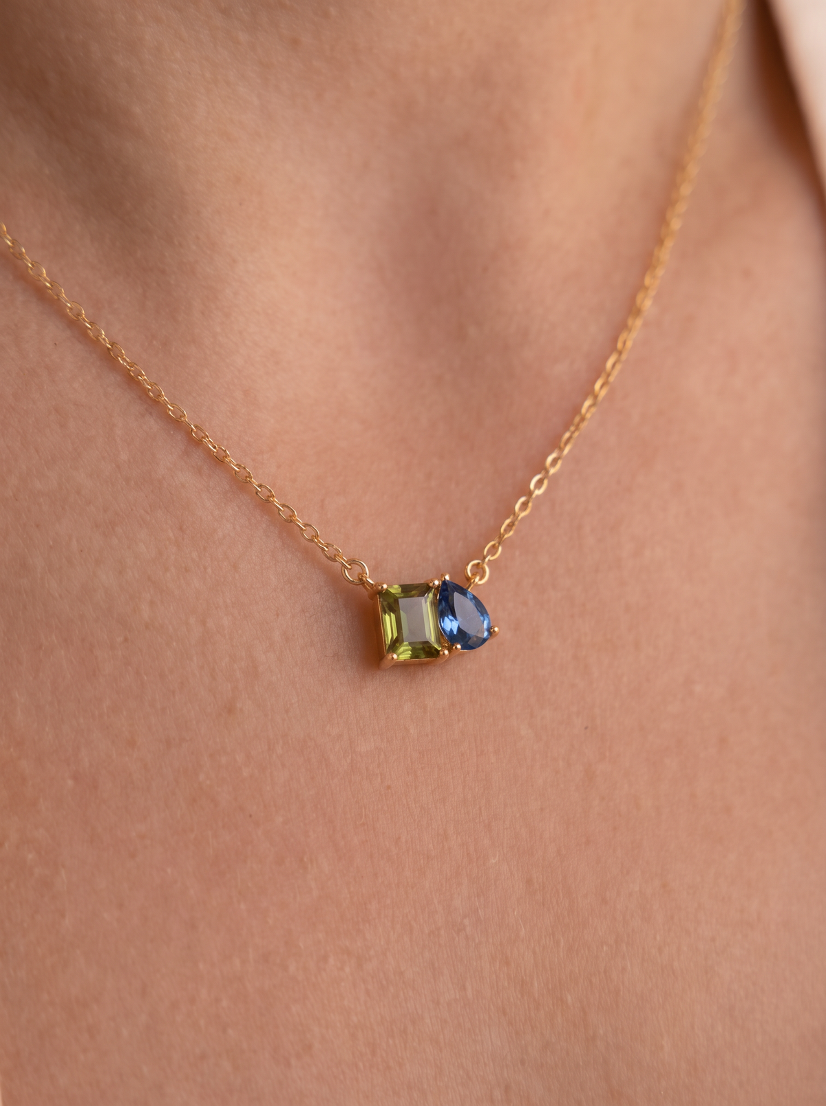 Isla Women's Custom Birthstone Necklace, Two Stone Necklace
