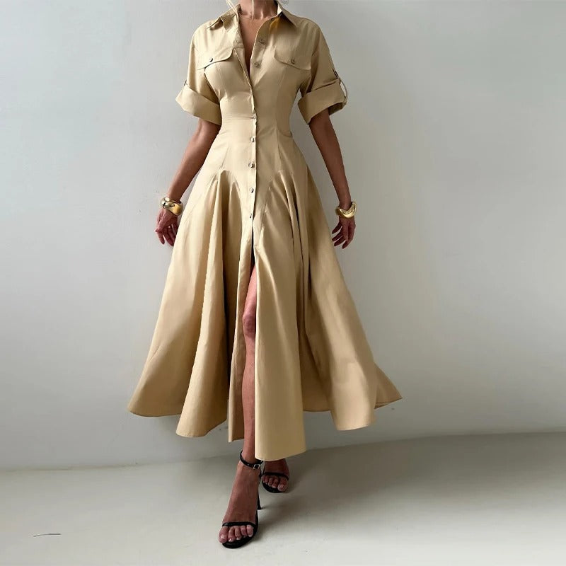 Jessa Belted Button Front Shirt Midi Dress