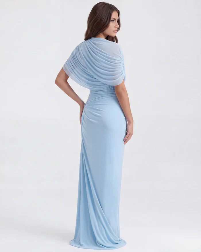 Queravie Asymmetrical Draped Evening Maxi Dress