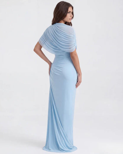 Queravie Asymmetrical Draped Evening Maxi Dress