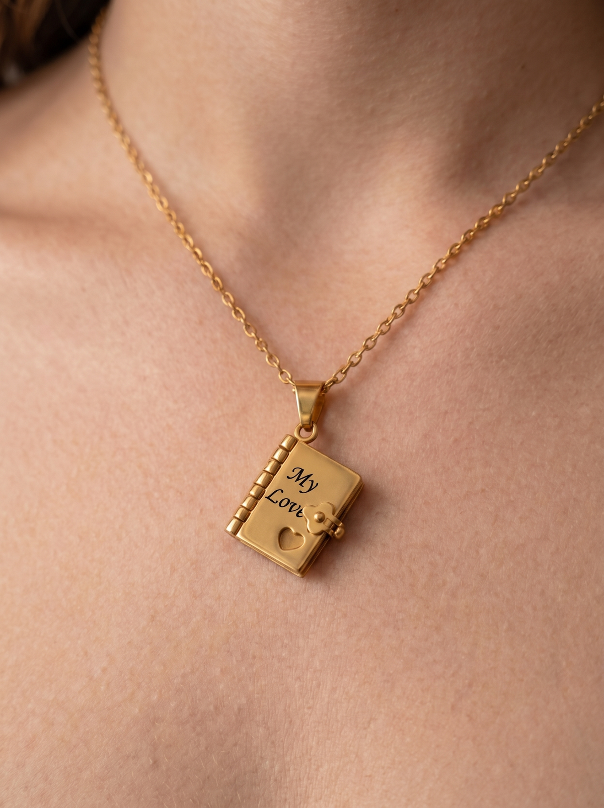 Anastasia Women's Engraved Book Locket Necklace