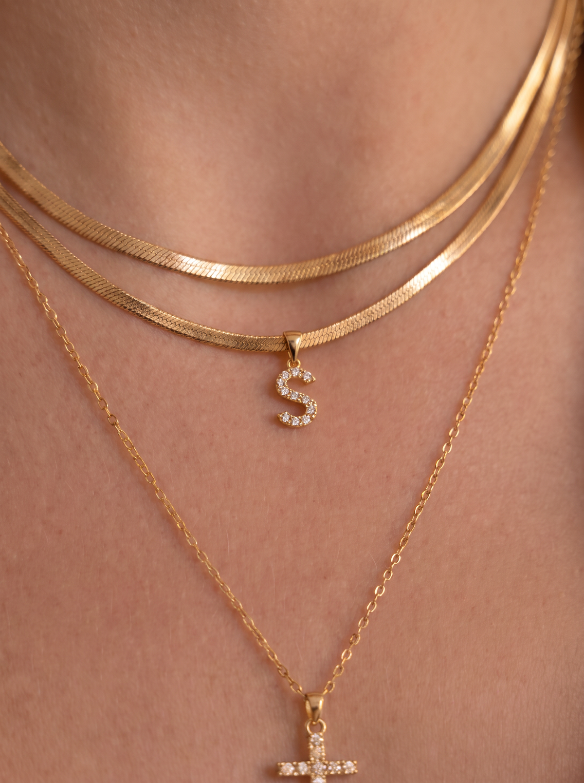 Camille Women's Custom Cross Necklace, Layered Initial Necklace