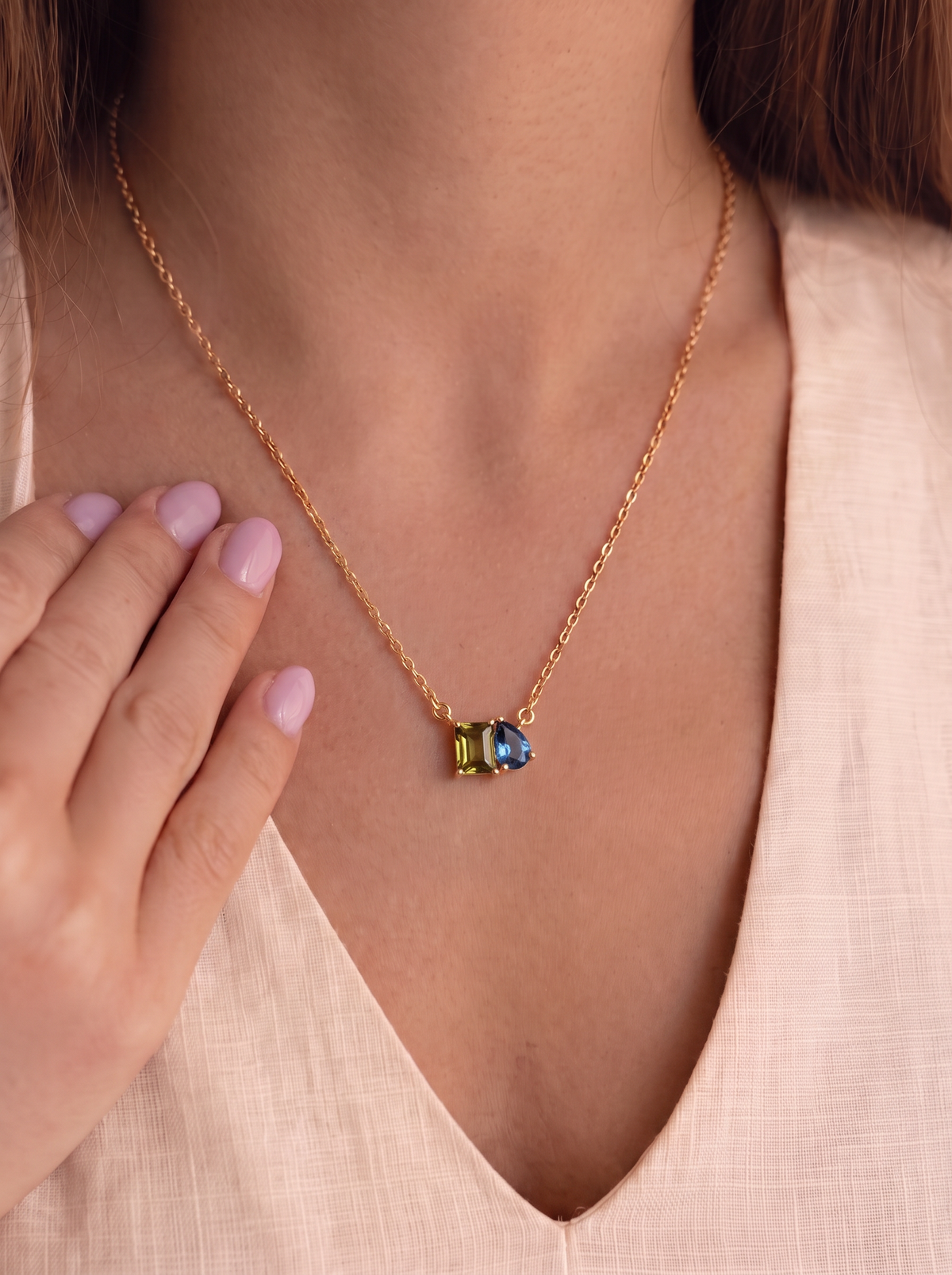 Isla Women's Custom Birthstone Necklace, Two Stone Necklace