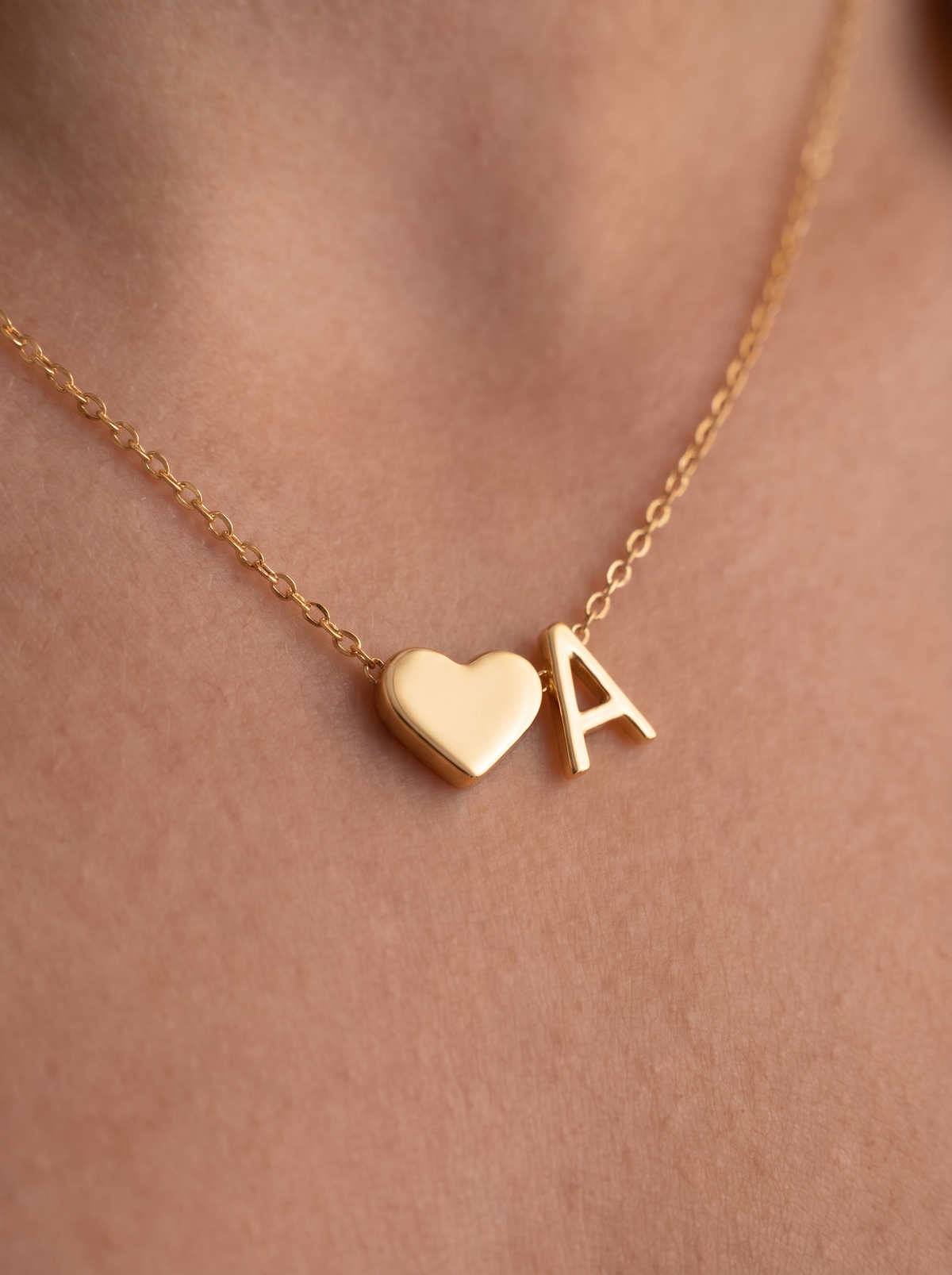 Noelle Women's Custom Initial Heart Necklace, Gold Chain Necklace
