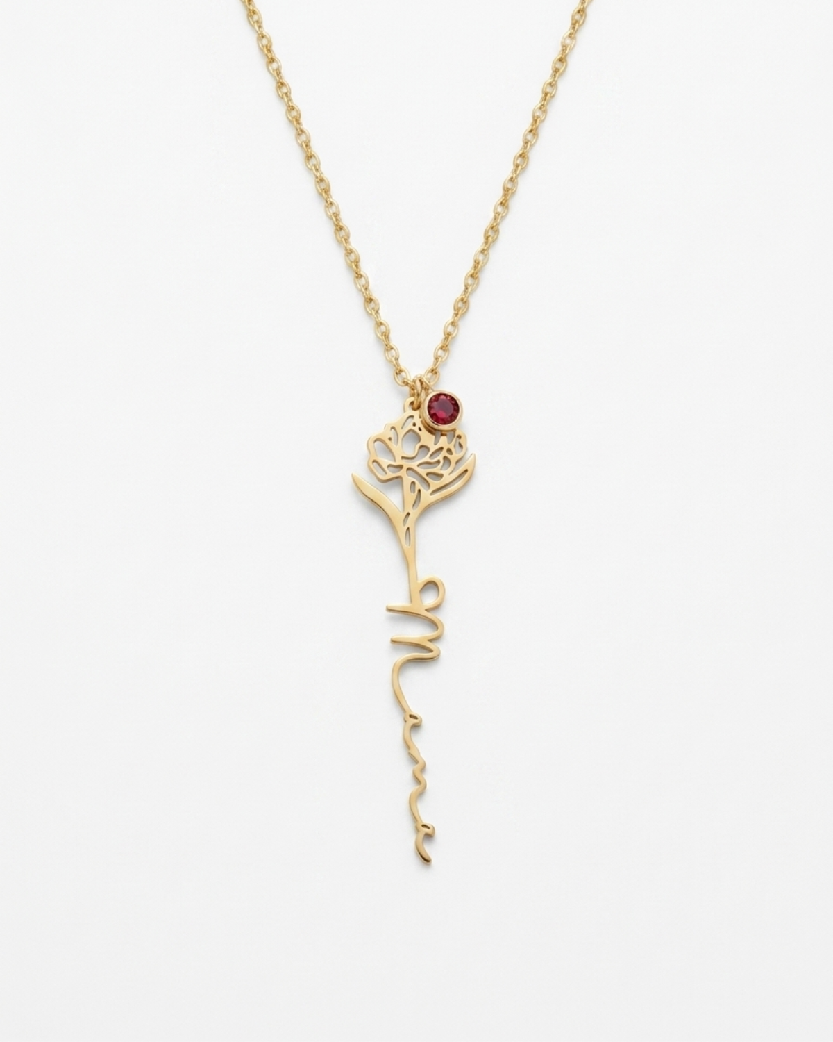 Fabienne Women's Custom Birth Flower Necklace, Gold Name Necklace