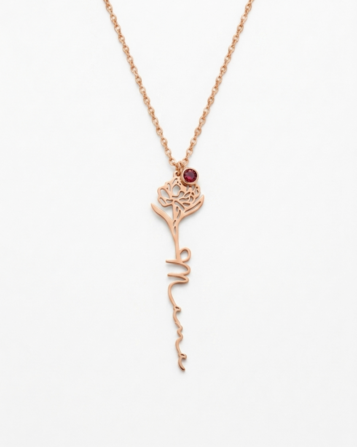 Fabienne Women's Custom Birth Flower Necklace, Gold Name Necklace