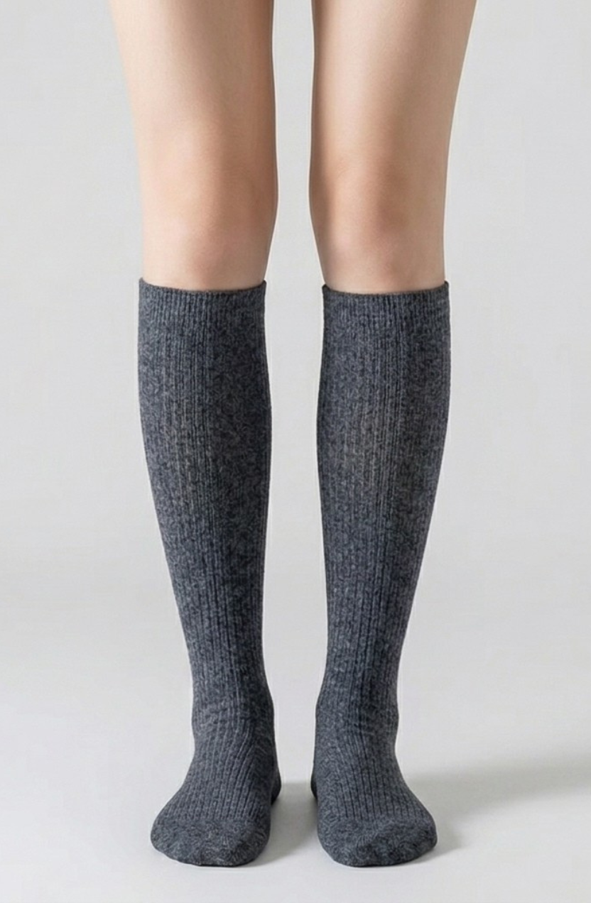 Elise Women's Knee-High Socks, Ribbed Knit Wool Boot Socks