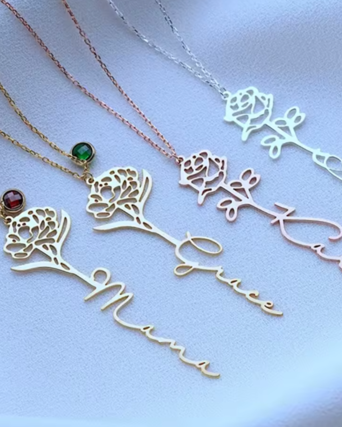 Fabienne Women's Custom Birth Flower Necklace, Gold Name Necklace