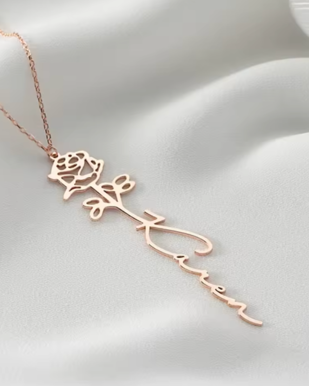 Fabienne Women's Custom Birth Flower Necklace, Gold Name Necklace