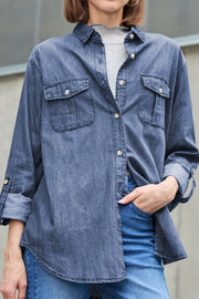 Doravelle Button Front Denim Shirt Top